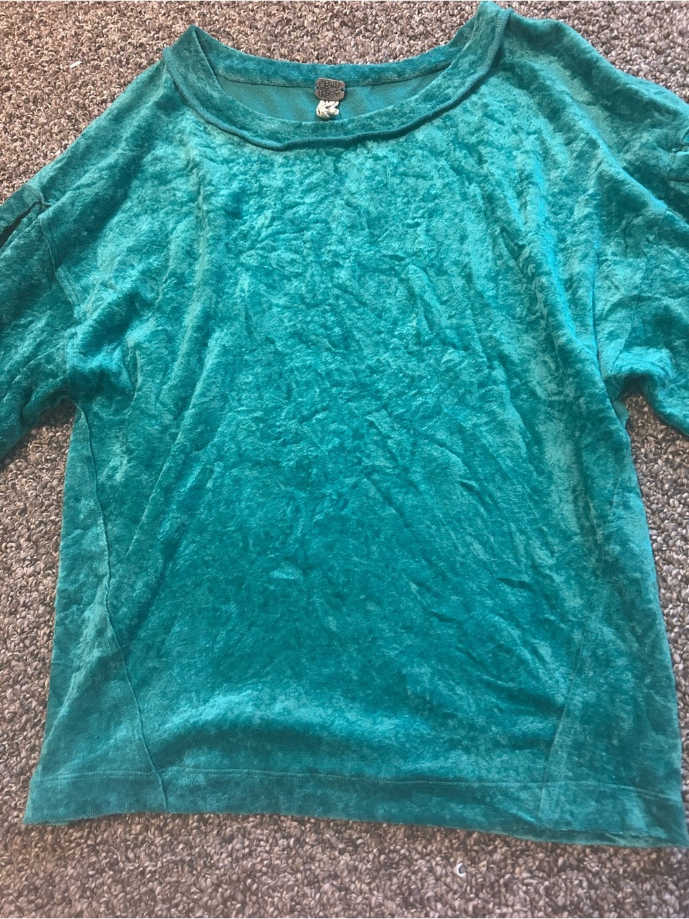 Free People XS Women’s  Long Sleeve Teal Velvet Top Fall Festive Eclectic Y2K - Picture 4 of 4